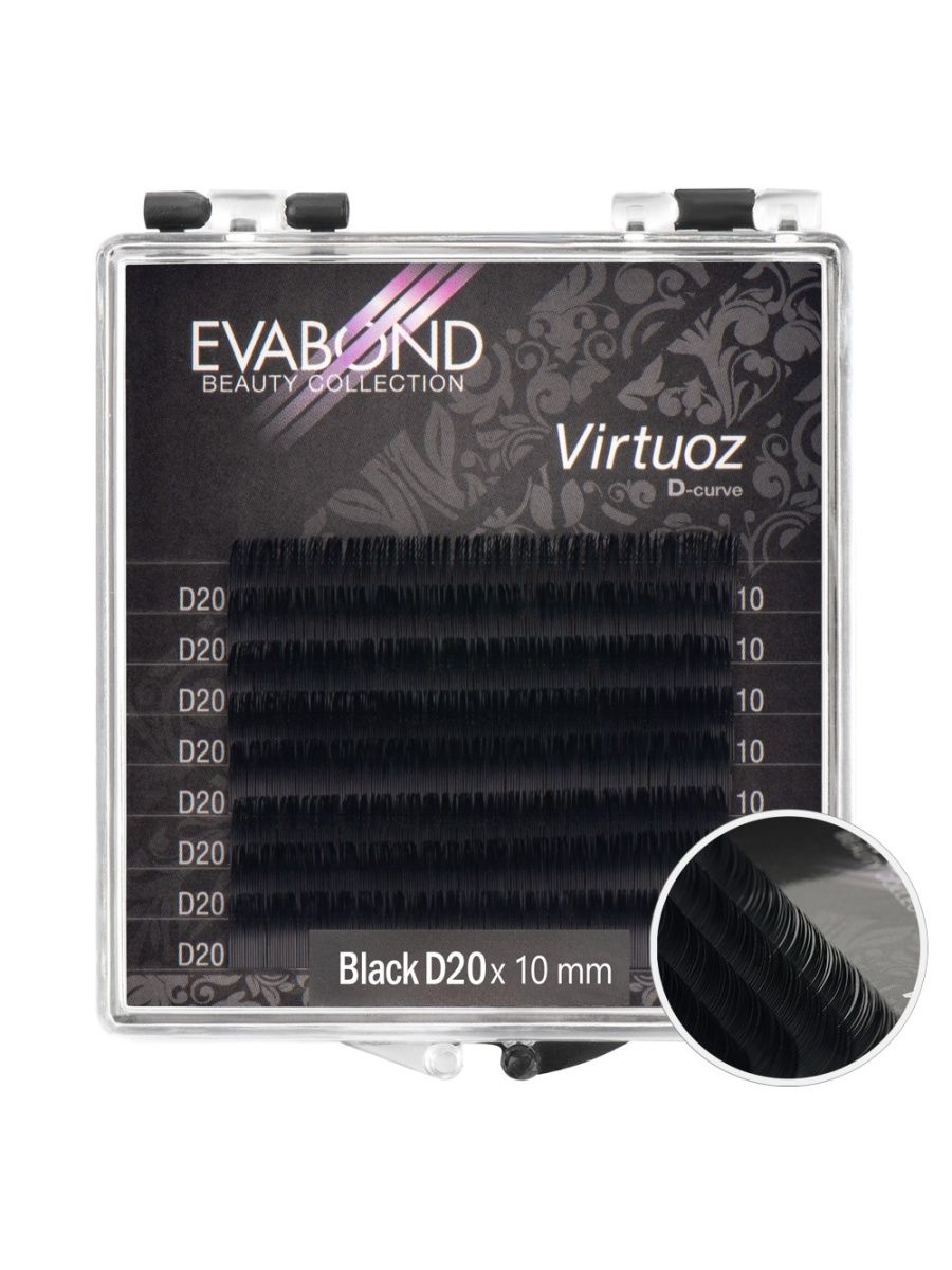Ресницы Virtuoz 8 линий однолинейные EVABOND Р740-08 702-20-10 Изгиб D диаметр 020 10мм ресницы virtuoz черные 20 линий mix evabond р740 20 704 15 изгиб ld o015