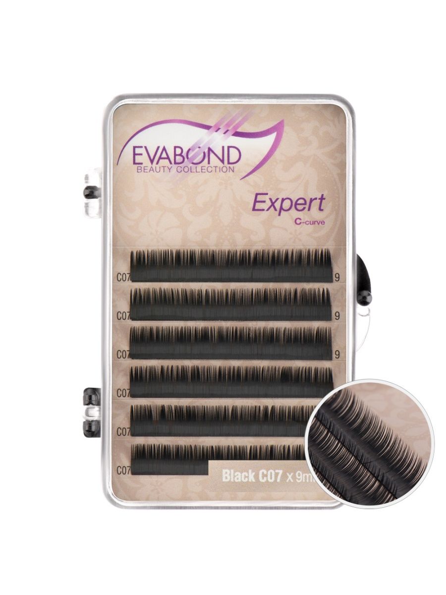 

Ресницы Expert 6 линий однолинейные EVABOND Р750-06 705-07-09 Изгиб C диаметр 007 9мм, Черный, IR-4680379063811