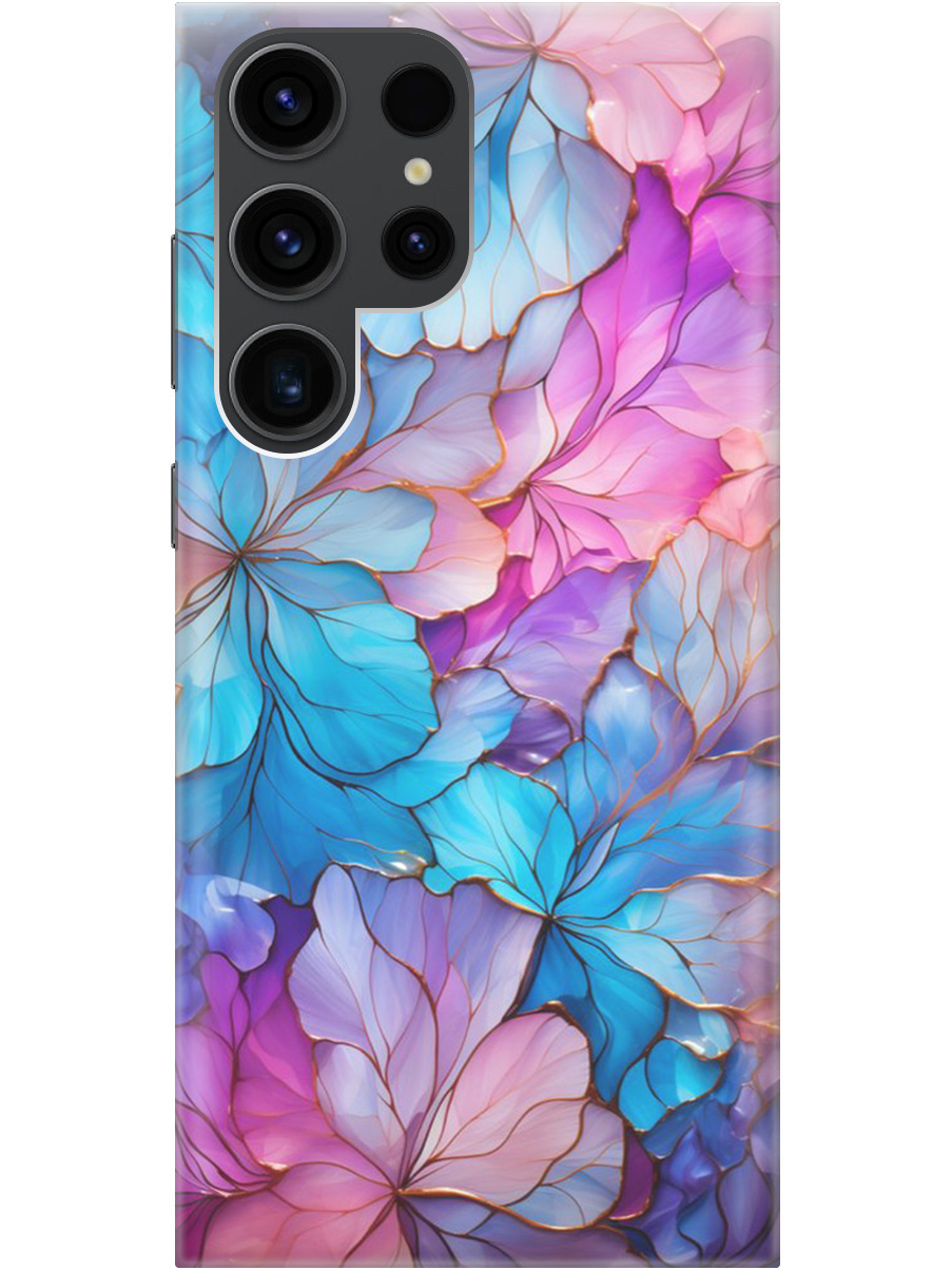 

Силиконовый чехол на Samsung Galaxy S23 Ultra с рисунком "Цветочный витраж", Голубой;розовый, 20000521