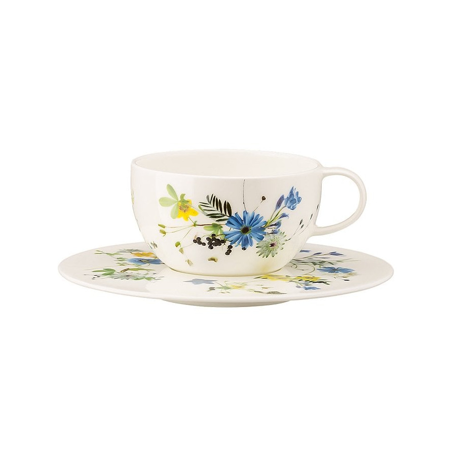 фото Чашка чайная с блюдцем rosenthal альпийские цветы 250 мл, фарфор костяной
