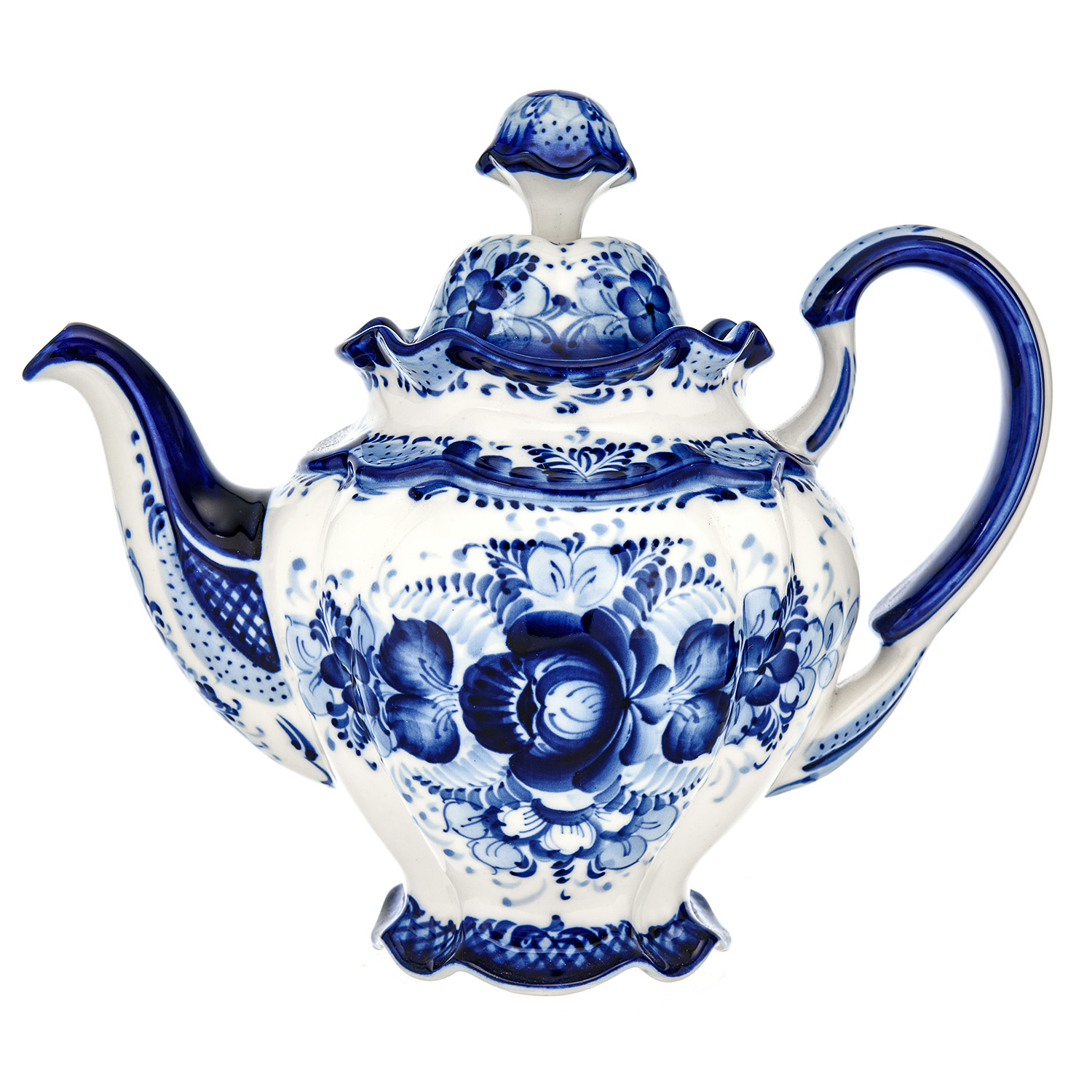 Фарфор чайник с синим и красным рисунком