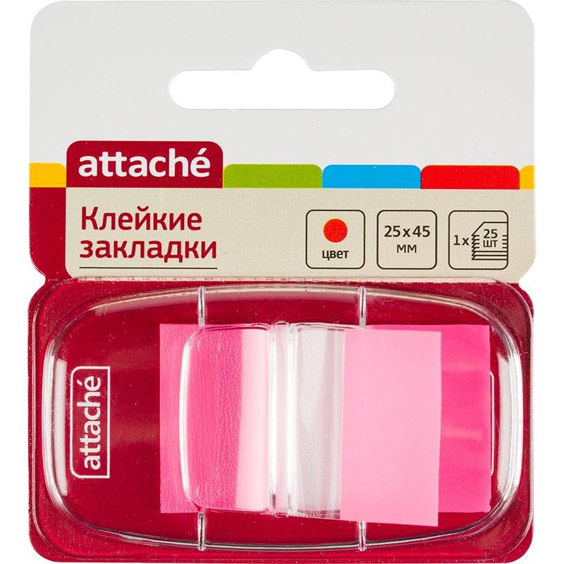 

Клейкие закладки пласт. 1цв.по 25л. 25ммх45 розов.Attache, Розовый
