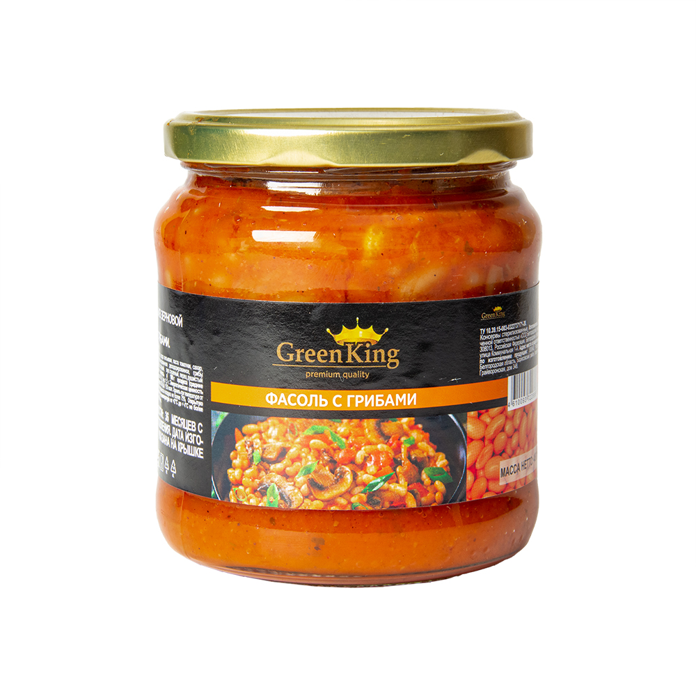 Фасоль Green King с грибами, в стекле, 480 г