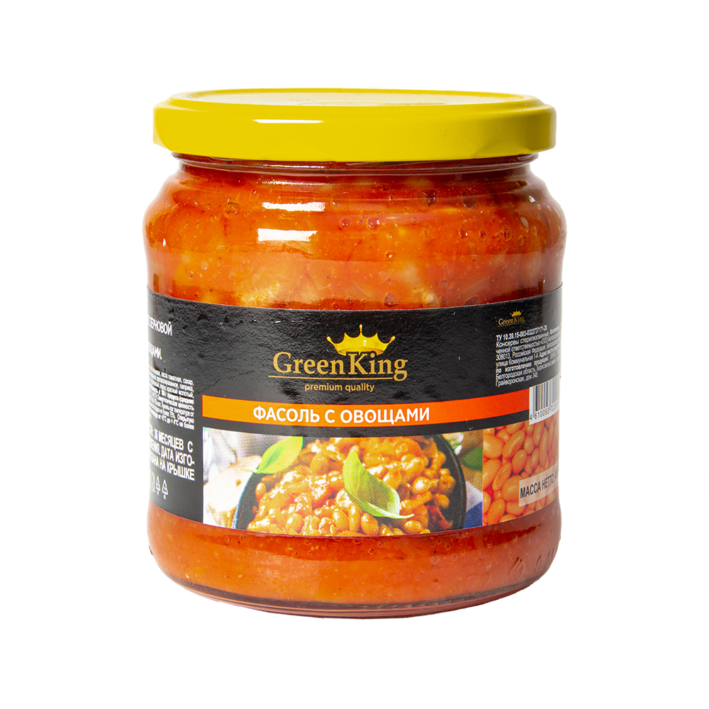 Фасоль Green King с овощами, в стекле, 480 г