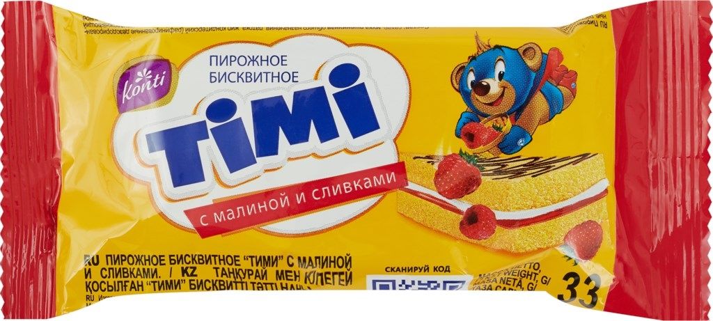 

Пирожное Konti Тими бисквит малина-сливки 330 г
