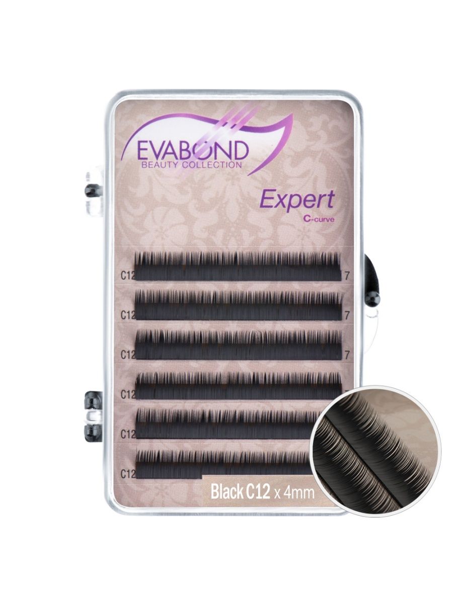 

Ресницы Expert 6 линий однолинейные EVABOND Р750-06 705-12-07 Изгиб C диаметр 012 7мм, Черный, IR-4680379063996