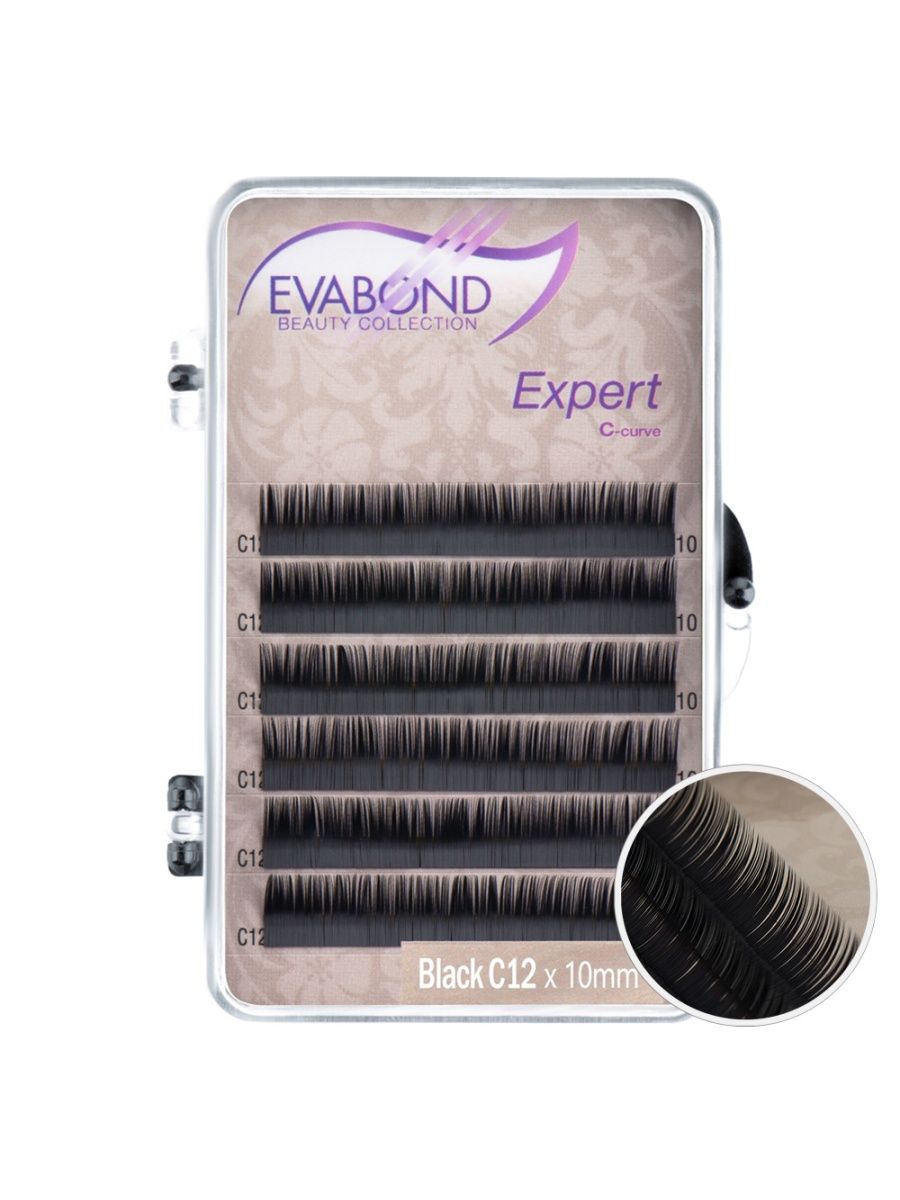 

Ресницы Expert 6 линий однолинейные EVABOND Р750-06 705-12-10 Изгиб C диаметр 012 10мм, Черный, IR-4680379064023