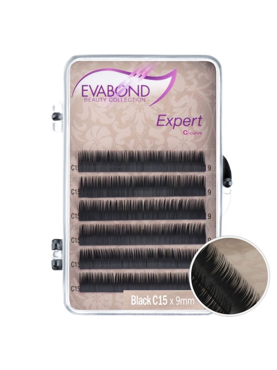 

Ресницы Expert 6 линий однолинейные EVABOND Р750-06 705-15-09 Изгиб C диаметр 015 9мм, Черный, IR-4680379064115