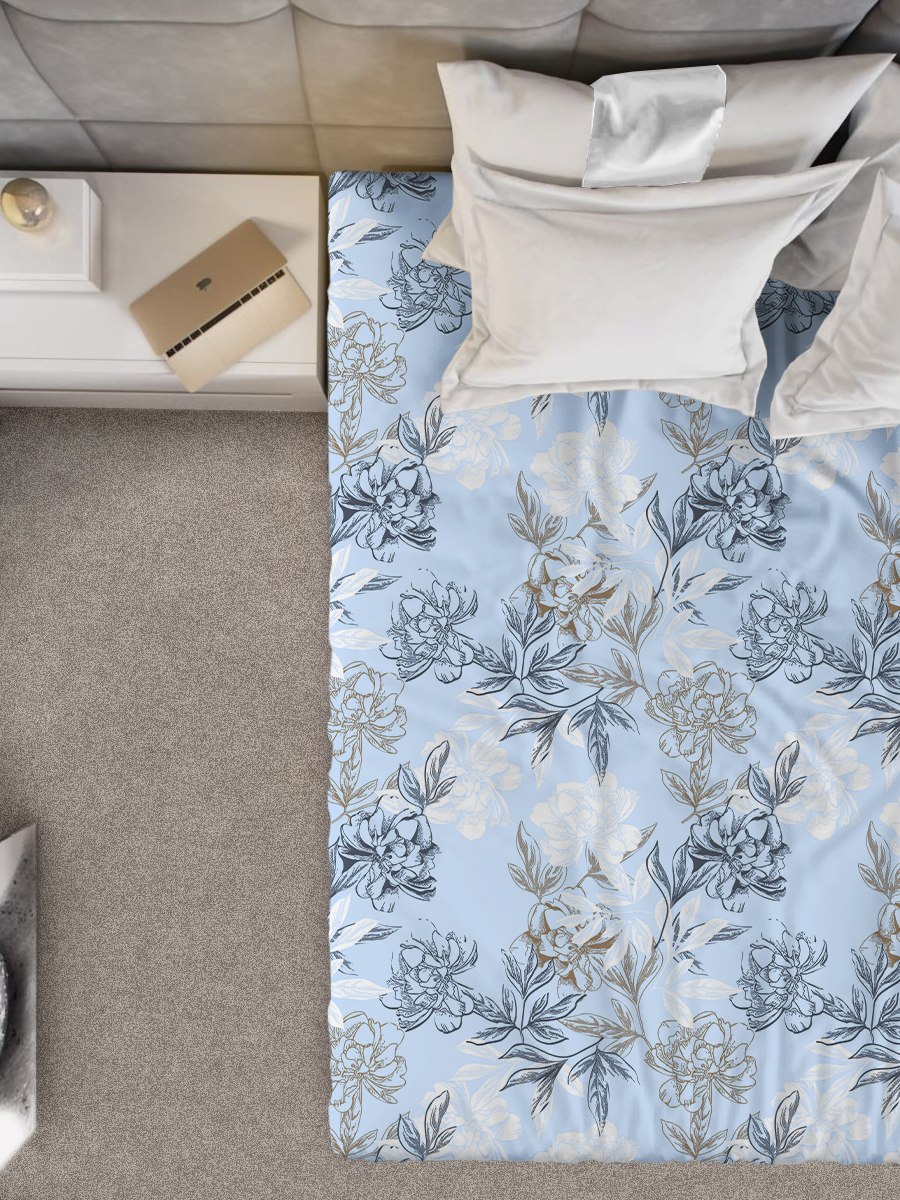 Простыня Галтекс Нежность на резинке поплин 160х200 Симфония голубой 1700₽