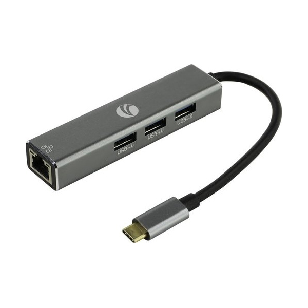 фото Разветвитель для компьютера vcom aluminum shell usb 3.1 type-cm to rj-45+3port usb3.0(f)