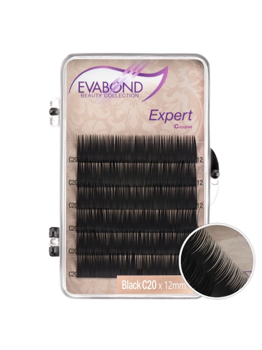 

Ресницы Expert 6 линий однолинейные EVABOND Р750-06 705-20-12 Изгиб C диаметр 020 12мм, Черный, IR-4680379064405