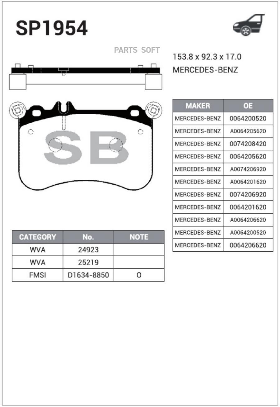 

Колодки тормозные BENZ CLS500 (C218) 11- (D1634) SANGSIN BRAKE