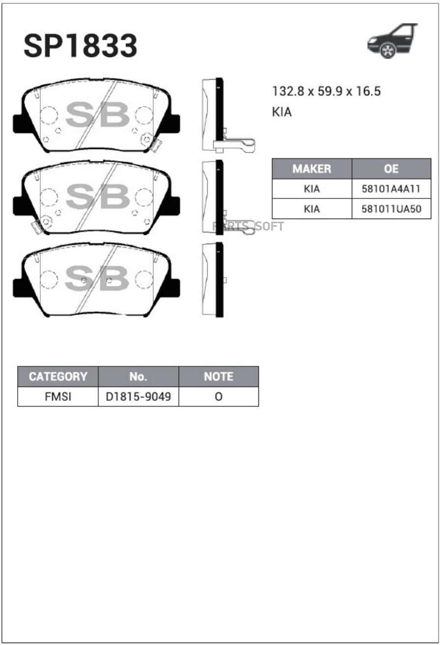 

Колодки тормозные SORENTO(USA) 15- (D1815) SANGSIN BRAKE