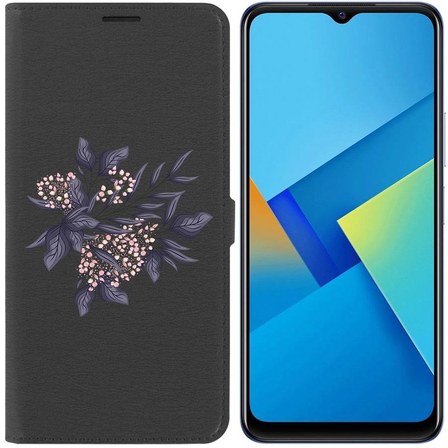 

Чехол-книжка Eco Book для Vivo Y21 Розовые бутоны, Черный