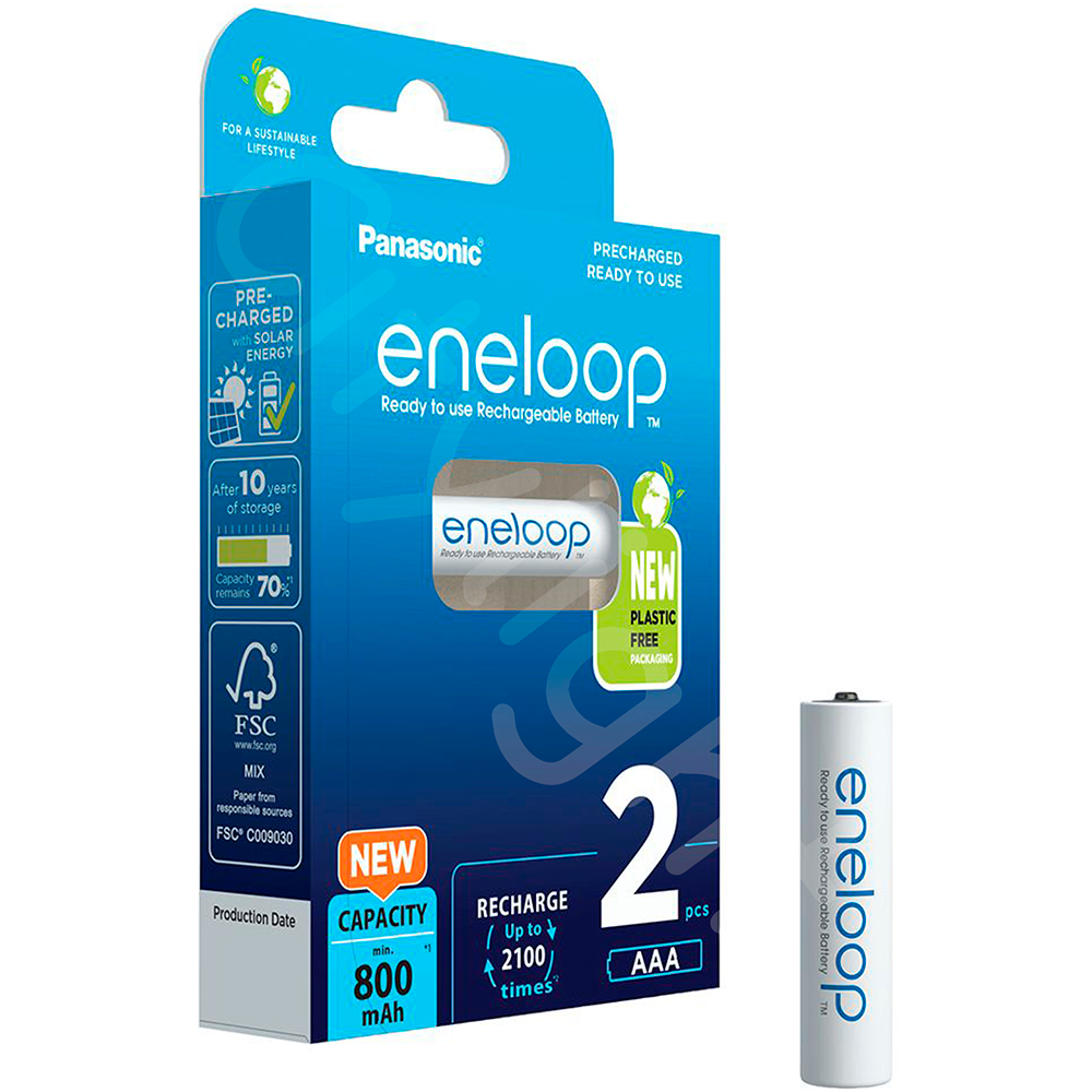 Аккумулятор ААА Eneloop Panasonic BK-4MCDE-2BE HR03-2BL 800мА-ч в блистере 2шт.