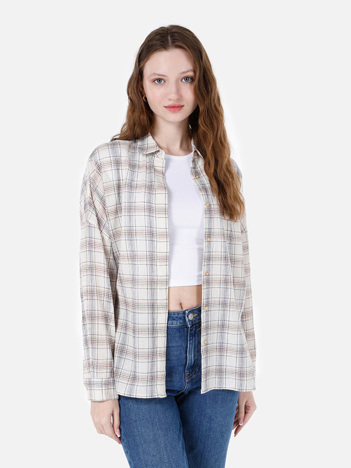 

Рубашка женская Colin's CL1067673 бежевая M/L, Бежевый, CL1067673