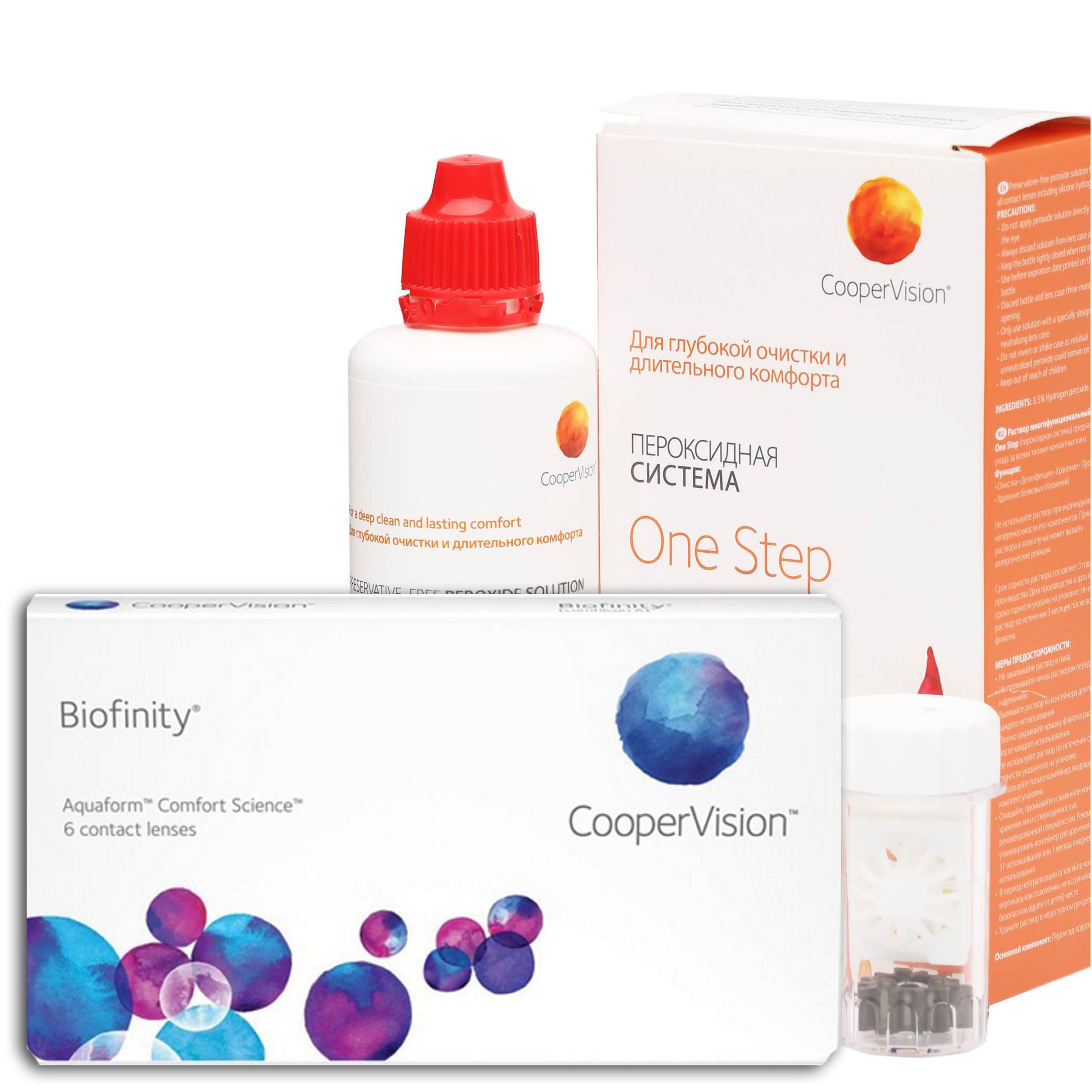 фото Контактные линзы biofinity 6 линз r 8.6 +0,75 + раствор one step 360 мл