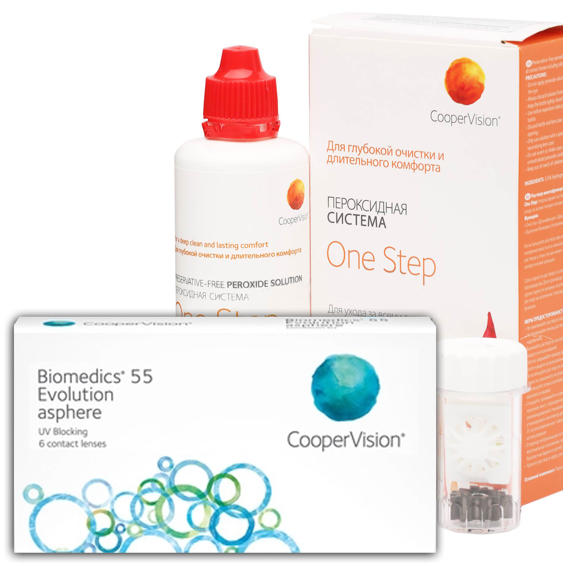 

Контактные линзы Biomedics 55 Evolution asphere 6 линз R 8.6 -4,25 + One Step 360 мл, 55 Evolution asphere 6 линз + One Step
