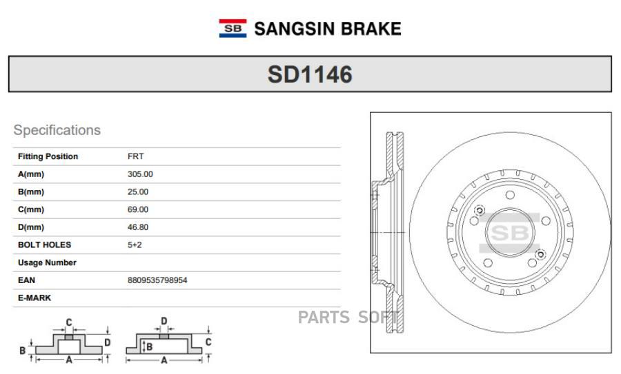 

SANGSIN BRAKE Диск торм.пер. HYUNDAI i30 PDE, PD 16-