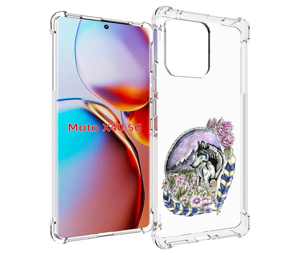 

Чехол MyPads нарисованный волк в цветах с перьями для Motorola Moto X40, Прозрачный, Tocco