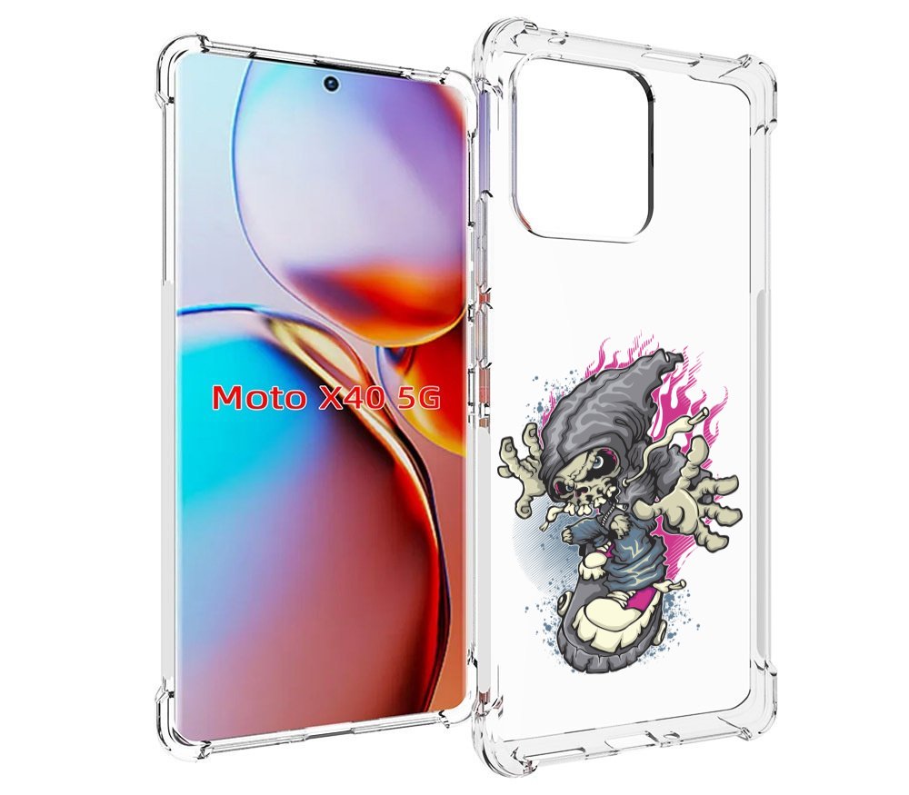 

Чехол MyPads нарисованный скелет на скейт борде для Motorola Moto X40, Прозрачный, Tocco