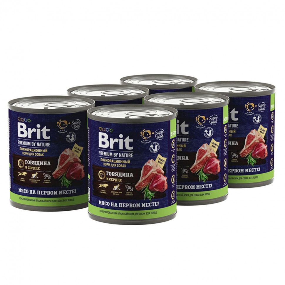

Влажный корм для собак Brit Premium by Nature с говядиной и сердцем, 6 шт по 850 г