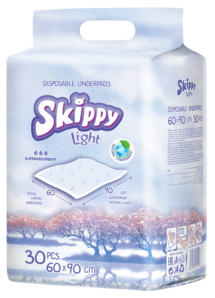 

Пеленки гигиенические впитывающие одноразовые Skippy Light 60х90, 30 шт