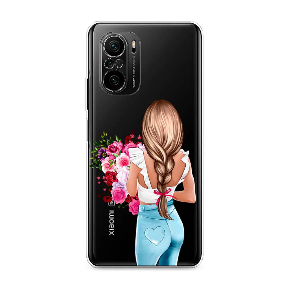 

Чехол на Poco F3 "Девушка с цветами", Коричневый;розовый;бирюзовый, 312650-6