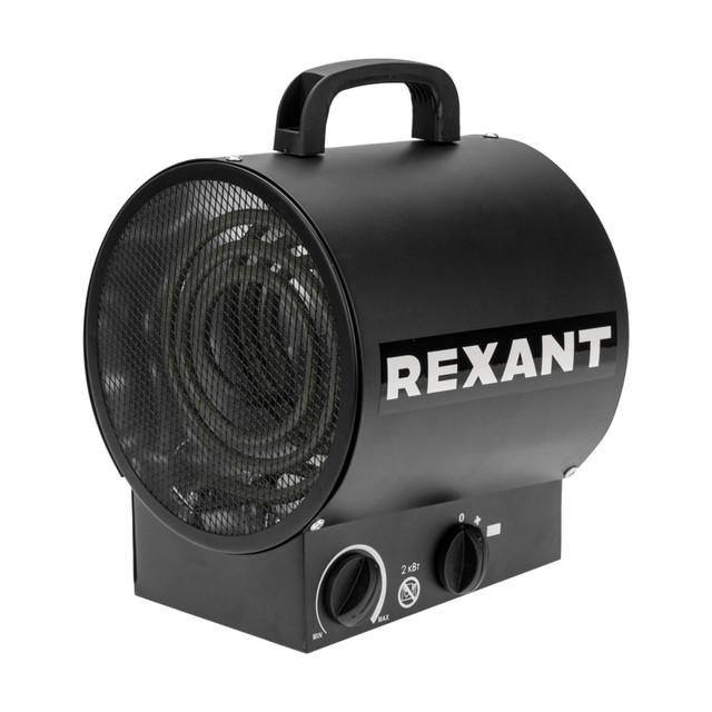 

Электрическая тепловая пушка Rexant, круглая, прямоугольная подставка, ТЭН, 2кВт, Черный