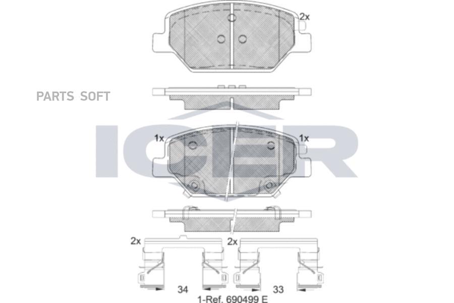 

Колодки дисковые передние Opel Astra K 1.0 15 ICER 182317