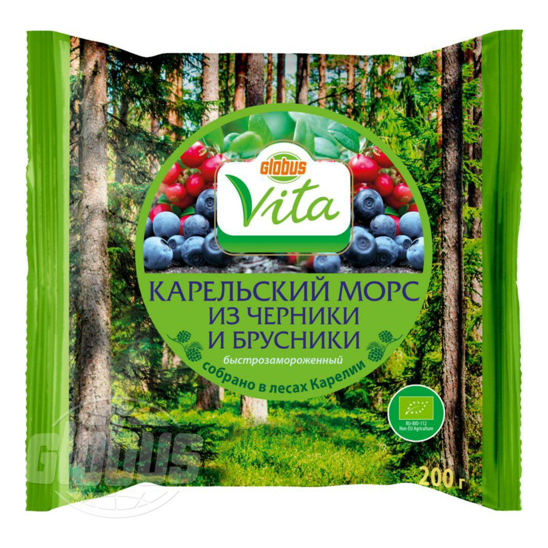 

Морс Globus Vita из черники и брусники быстрозамороженный 0,2 кг