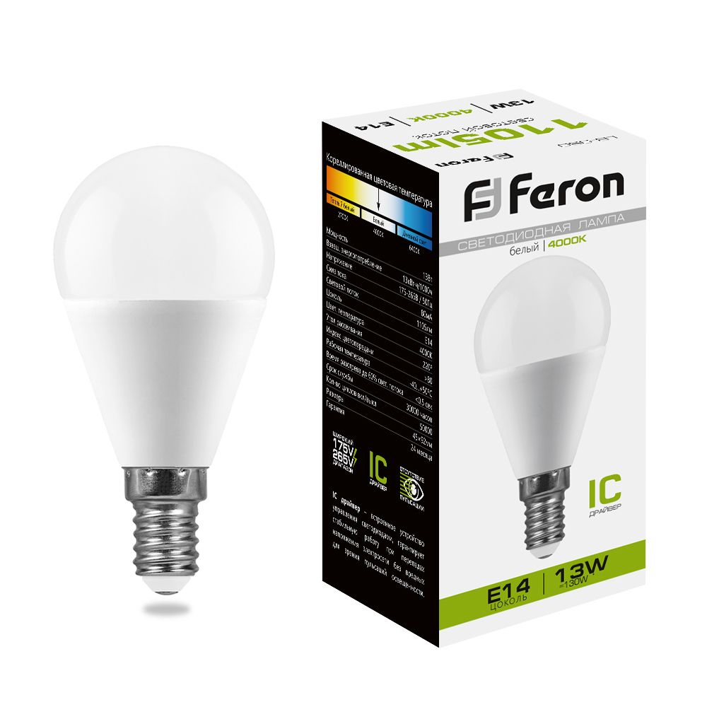 

Светодиодная лампа E14 13W 4000K белый Feron LB-950 38102