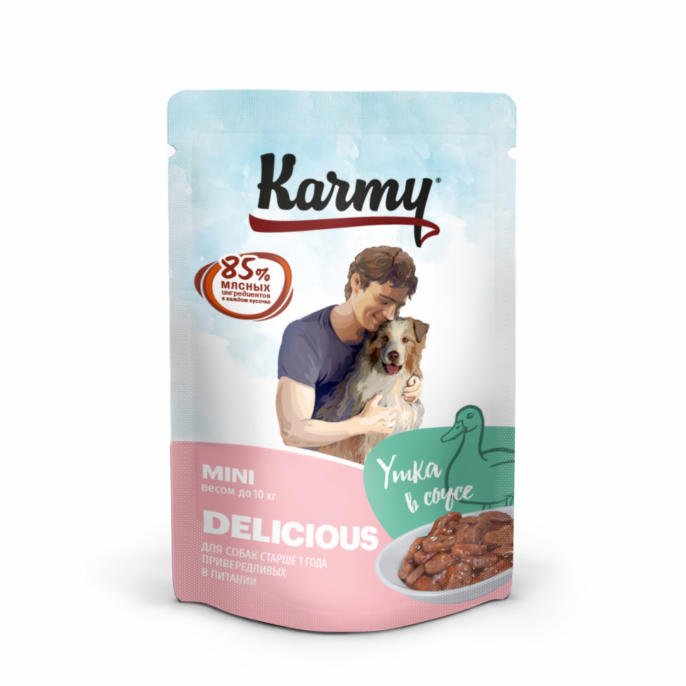 фото Влажный корм для мелких привередливых собак karmy delicious утка в соусе - 80 г х 12 шт