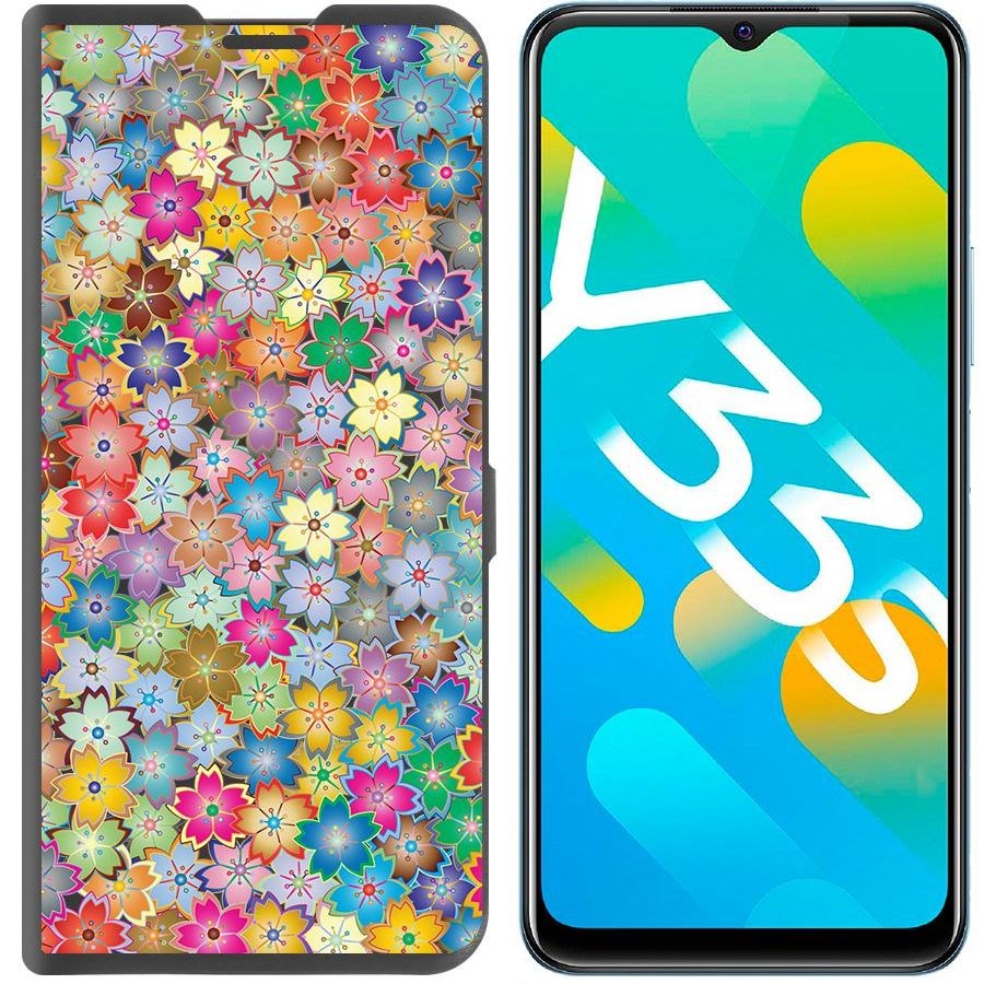 

Чехол-книжка Eco Book для Vivo Y33s Цветочный паттерн 4, Черный