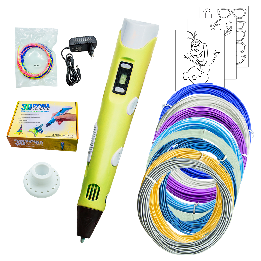

3D ручка 3Dpen2 желтая с набором дополнительного пластика ХОЛОДНОЕ СЕРДЦЕ и трафаретами, 3Dpen2