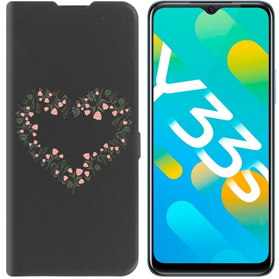 

Чехол-книжка Eco Book для Vivo Y33s Цветочное сердце, Черный