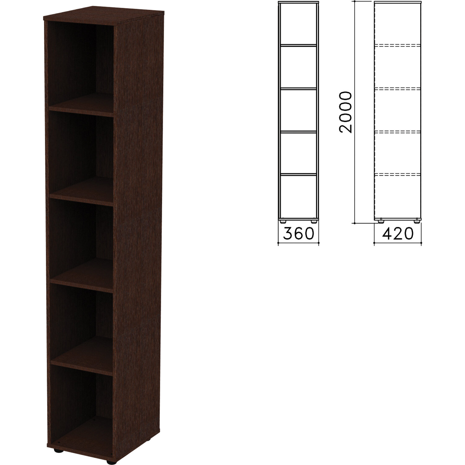 

Шкаф (стеллаж) Приоритет, 360х420х2000 мм, 4 полки, венге, К-932, К-932 венге, Коричневый
