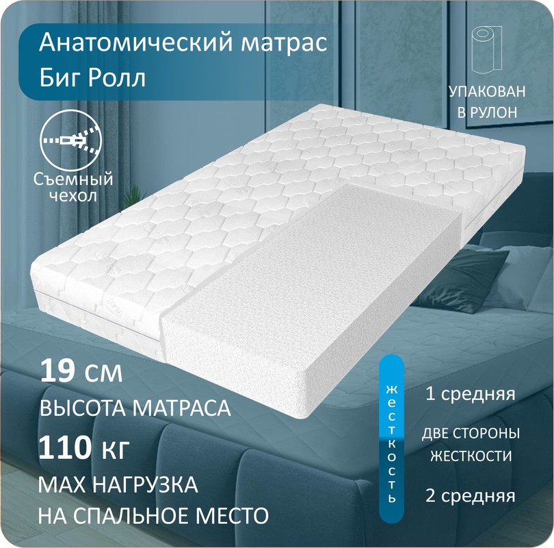 

Анатомический матрас Anriz, Ролл Биг 140-195, Белый, Биг Ролл