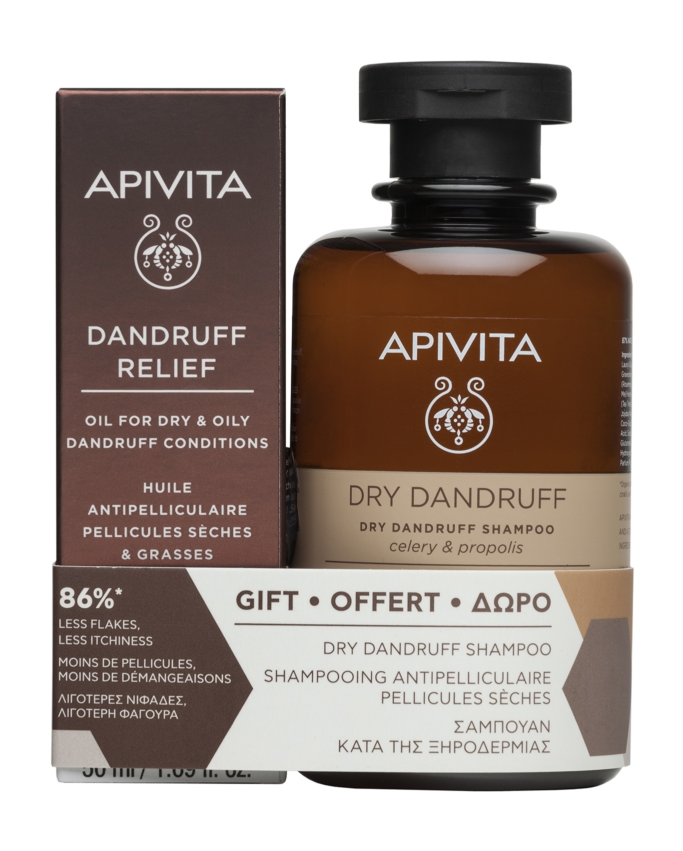 Набор для ухода за сухими волосами против перхоти Apivita Dandruff Kit II