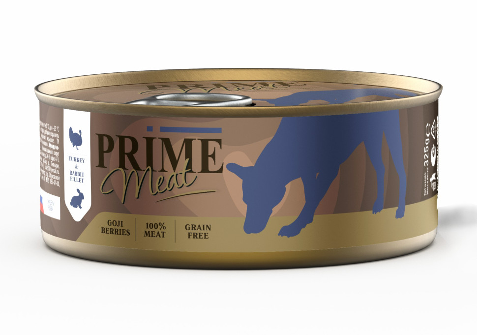 

Влажный корм для взрослых собак Prime Meat филе индейки с кроликом, в желе - 325 г х 4 шт