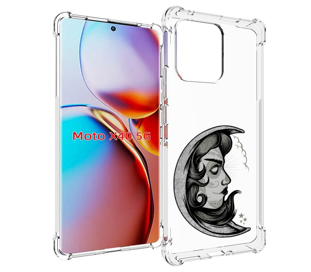 

Чехол MyPads черно белая луна с лицом для Motorola Moto X40, Прозрачный, Tocco