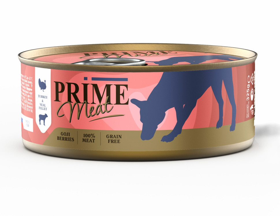Влажный корм для взрослых собак Prime Meat филе индейки с телятиной, в желе - 325 г х 4 шт