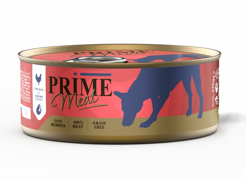 Влажный корм для взрослых собак Prime Meat филе курицы с креветкой, в желе - 325 г х 4 шт