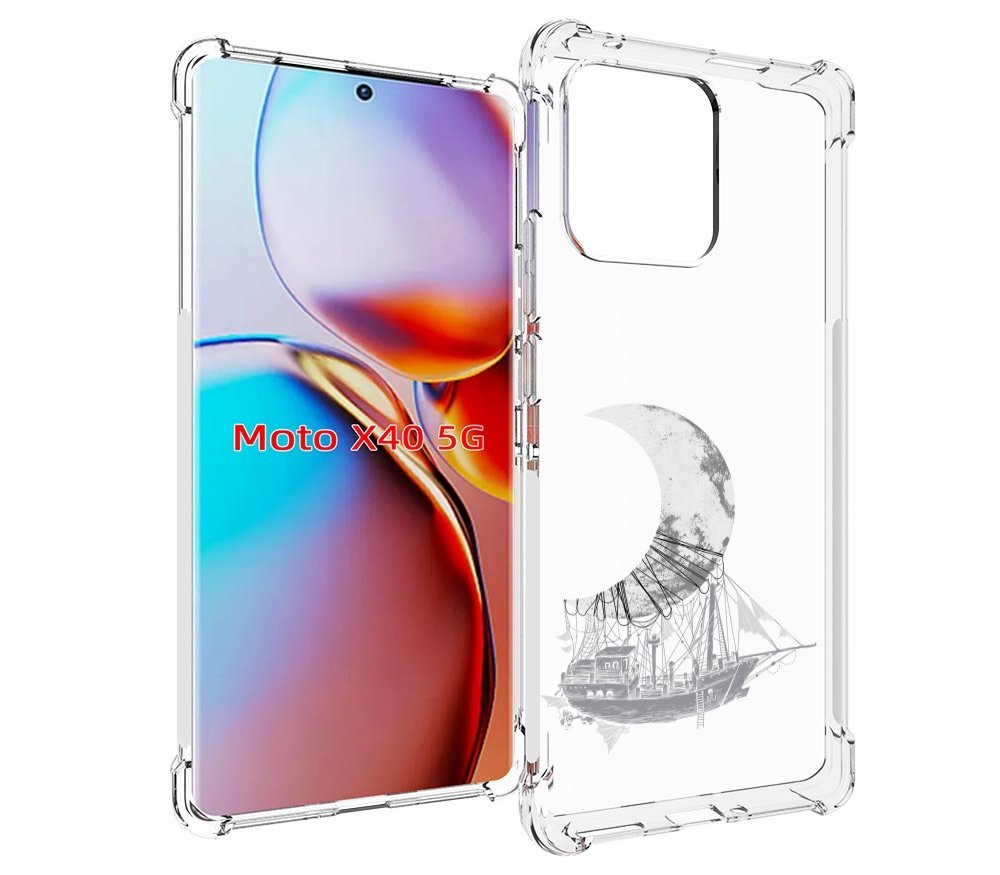 

Чехол MyPads черно белый корабль полумесяц для Motorola Moto X40, Прозрачный, Tocco