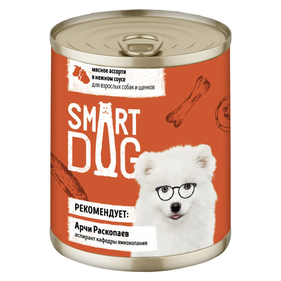 

Влажный корм для собак и щенков Smart Dog мясное ассорти кусочки в соусе 12 шт по 240 г