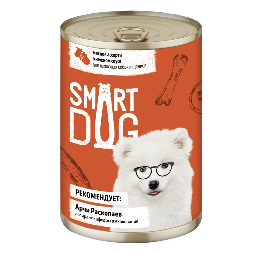 

Влажный корм для собак и щенков Smart Dog мясное ассорти кусочки в соусе 9 шт по 400 г