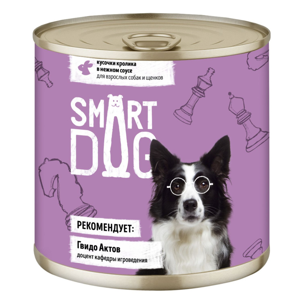 

Влажный корм для собак и щенков Smart Dog с кроликом кусочки в соусе, 6 шт по 850 г