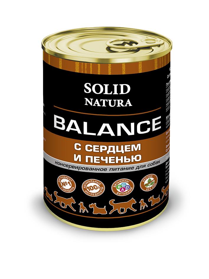 фото Влажный корм для взрослых собак solid natura balance с сердцем и печенью - 340 г х 12 шт