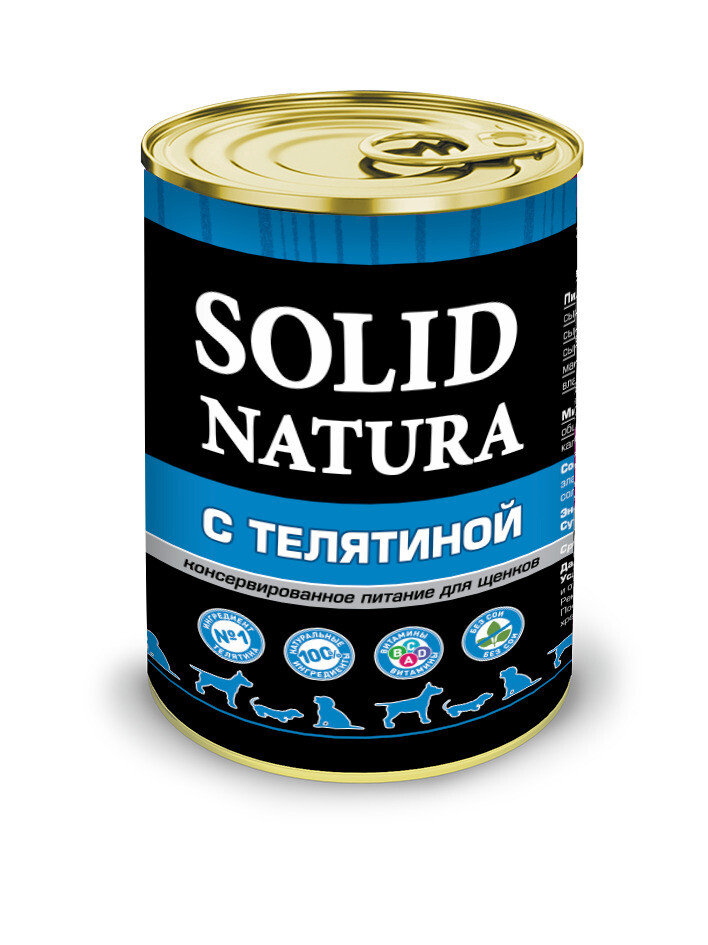 

Консервы для щенков Solid Natura , телятина, 340 г