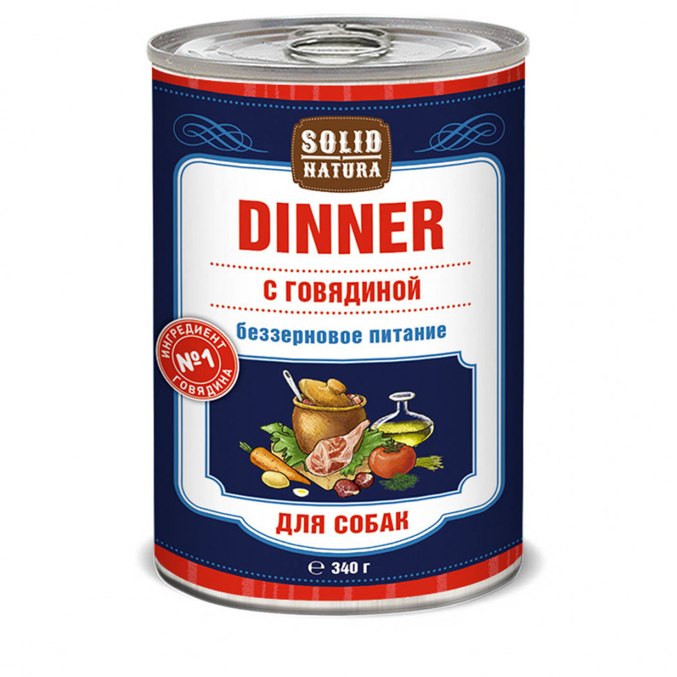 

Влажный корм для взрослых собак Solid Natura Dinner с говядиной 12 шт по 340 г